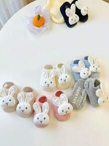 1 pereche de șosete adorabili pentru bebeluși cu tema iepurașului - amestec moale de poliester, antiderapante, șosete de podea pentru toate anotimpurile pentru nou-născuți și bebeluși, 0-1 an, lavabile manual, șosete pentru nou-născuți | Design jucăuș | Textura tricot