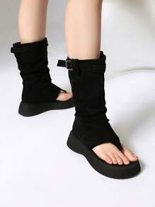 Sandales lanières plissées sexy western pour femmes, bottes hautes