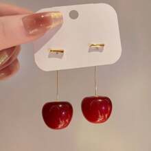 1 par de brincos de frutas vermelhas de cereja para mulheres, Design doce, versátil, pessoal e fashion para uso cotidiano