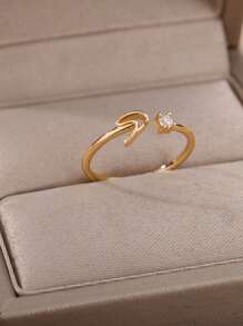 女士不锈钢小字母开口戒指时尚锆石 A-Z 字母可调节戒指女式婚礼美学珠宝 - 多色 - 查看 7