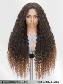 28 英寸女士超长假发，小卷波浪蜜棕色和黑色合成假发，耐热，蓬松浓密，适合日常使用、婚礼和派对