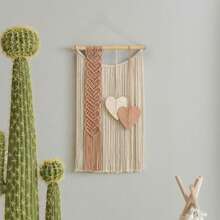 1 Pieza Colgante de Pared de Macramé, Decoración de Pared Estilo Bohemio, Tapiz Tejido a Mano con Flecos, Formas de Corazón y Hoja, Adecuado para Sala de Estar, Dormitorio, Oficina