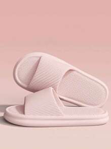 Fashionable, Versatile, Comfortable & Soft Striped Pink Thick-Sole Non-Slip Anti-Odor EVA Women Indoor/Bathroom Slippers, Japanese Style