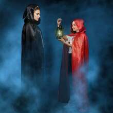 Adult Halloween Cloak Cape Hooded Medieval Costume Witch Witchcraft Vampire Halloween Costume Full Length Dress Coat, Christmas - Multicolor - View 9