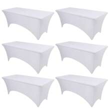 6 Pack Spandex Table Cover For 4FT Table Universal Fitted Stretch Tablecloth For Party, Banquet, Wedding And Events-White - White - View 1
