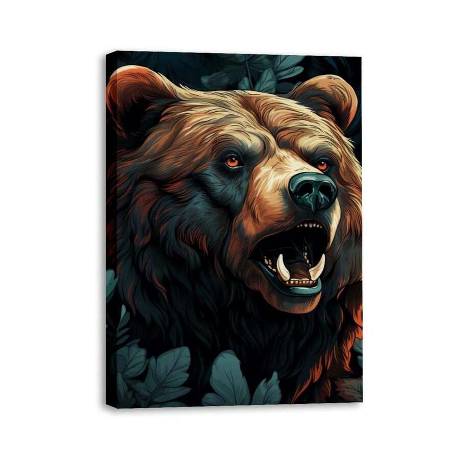 1 Piece Home Wall Decor Framed Canvas Bear Pattern Canvas Wall Art Paintings For Living Room - Canvas Framed Print Wall Artworks Bedroom Decoration Office Wall Decor - Multicolor - View 1