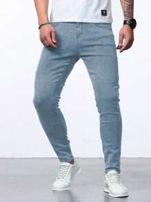 Shendy Vendy Pantalón Slim para Hombre, Pantalones de Moda Mezclilla Ajustados Elásticos, Jeans Clásicos de Hombre con Bolsillo