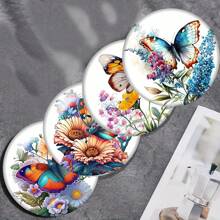 4 件套梦幻蝴蝶/蜻蜓图案木质杯垫、书桌防滑垫、厨房用品、汽车杯托垫、家居装饰和派对用品