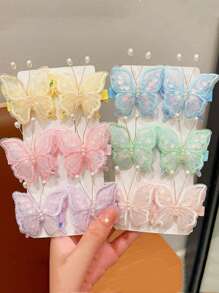 6-Pair Vintage/Fashion Versatile Colorful Mesh Lightweight Sequin Faux Pearl Butterfly Hair Clips/Barrettes For Women Claw Clips, Y2k Outfit