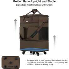 Hanke Suitcases With Wheels Expandable Foldable Luggage Bag Suitcase Collapsible Rolling Travel Bag Duffel Bag For Men Women Lightweight Suitcases Without Telescoping Handle, Black - 咖啡升級版2 - 查看 3