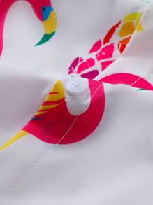 Pineapple & Flamingo Print Short Sleeve Shirt And Pink Shorts Set, Casual Summer