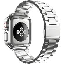 2 合 1 硅胶保护壳 + 不锈钢金属表带，适用于 Apple Watch 表带和表壳，带 TPU 盖的不锈钢金属链，智能手表链式表带，适用于 Apple Watch Series 10 9 8 7 6 5 4 3 2 1 SE 的腕带，49mm 46mm 45mm 44mm 42mm 40mm 41mm 38mm + 工具，银色 - 銀色 - 查看 3