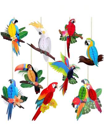 6 件热带鸟蜂窝纸剪纸里约夏威夷派对挂饰雨林挂纸鸟夏威夷夏季鹦鹉蜂窝剪纸夏威夷夏季派对装饰