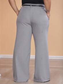Calça Longa Plus Size Fashion sem Cinto e Bolsos sem cinto - Cinza - Visão 7