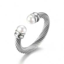 1 Stück luxuriöser retro asymmetrischer Tigeraugen-Perlen Edelstahl 18 Karat Goldring, einzigartiger personalisierter hochwertiger spiralförmig verstellbarer Naturperlenring zum täglichen Tragen für Frauen
