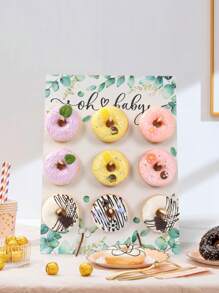 1Set 26*35cm Wooden Doughnut Display Stand Holder Board,Suitable For 9 Donuts, Food Display Racks, DIY Dessert Decoration Props, Cake Decoration Racks,Green Leaf Design Pattern,Birthday Party Table Decor Babyshower Wedding Gender Reveal Party Supplies