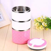 3-Layer Insulated Stainless Steel Thermal Lunch Box, Hot Food Container - Pink - View 2