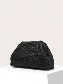 1 pieza Cartera de embrague de mujer con bloqueo de color, patrón de rayas y nubes plisadas