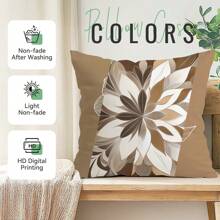 4pcs Brown Line Floral Print Set - Single-Sided Printed Throw Pillow Cover 45*45cm, Peach Velvet