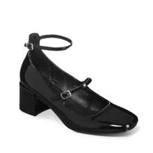 WEIDE Elegant High Heels – Retro Style Round Toe Heels With Metal Buckle - Black - View 5