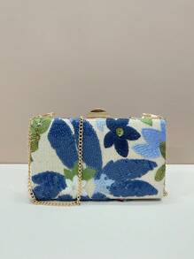 Bolso de embrague de noche bordado con lentejuelas con flores (diseño aleatorio, única pieza), elegante y exquisita cartera de moda para mujer con cadena de metal, apta para fiesta, boda, baile de graduación, Halloween, carnaval, bolso bandolera colorido