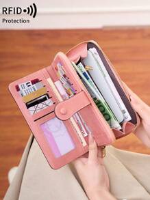 MIYIN Vintage Large Capacity RFID Blocking Wallet Credit Card Holder With Multiple Card Slots For Daily For Credit Card/ ID Card/ Coins/ Cash Retro Multi-Functional Large Capacity Hasp Women's Purse With Wrist Strap Clutch Gifts Birthday Gifts Anniversary For Women Wallet Purse Wallet Long Wallet Wristlet Wallet - Pink - View 4