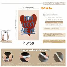 1 件，帆布悬挂，带框装饰画，墙壁艺术，海报，名言，我们有多幸运印刷品，红心装饰，时尚海报，墙壁艺术，彩色装饰，床上艺术印刷品，红色墙壁艺术，复古墙壁印刷品，可爱女孩宿舍装饰，房间装饰壁画