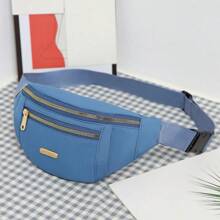 Men's Oxford Cloth Waist Pack With Metallic Zipper, Fashionable Shoulder & Crossbody Bag - Multicolor - View 15