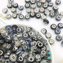 50pcs Random Black Large Hole Spacer Beads, European And American Crafted Beads For DIY Jewelry Making, Necklace, Bracelet, Jewelry Accessories, DIY Handicrafts, Keychains, Phone Straps - Black - View 4