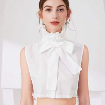 1pc Women's Detachable Adjustable Bowknot Decorated Vintage Palace Style Dickey Collar, Sexy, Minimalist, Comfortable, Breathable For Shirt/Blouse, Spring And Autumn