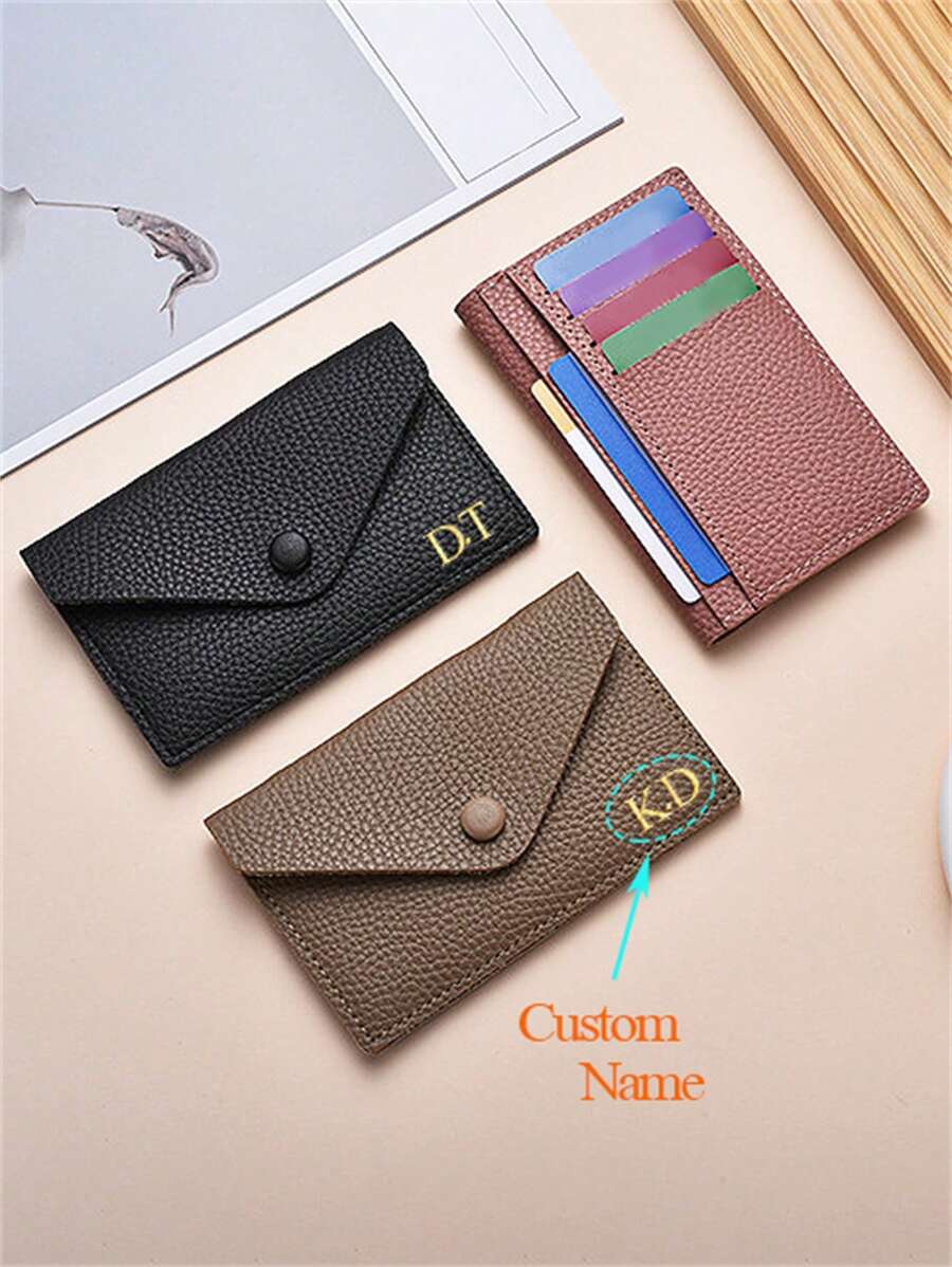 [Customized]Personalized Custom Compact Portable Litchi Pattern Card Pack , Slim Portable Card Holder, Lightweight Credit Card Change Bag, Stylish Card Pack For School, Dorm And Travel,New Year Glamour - Multicolor - View 1