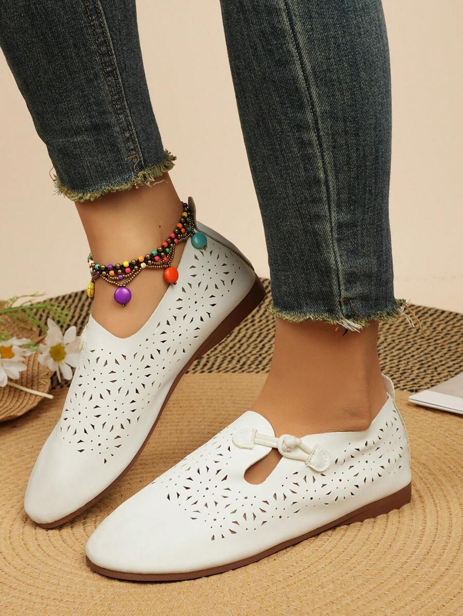 2025 Nowe buty z miękką podeszwą damskie wygodne lekkie płaskie buty, puste oddychające eleganckie codzienne buty - Biały - Zobacz 1
