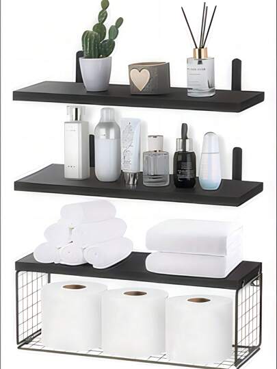 3 piezas de estantes flotantes minimalistas de melamina vintage de 42x15cm montados en la pared, resistentes y duraderos, con capacidad de carga de 18kg, de madera de pino de fácil montaje, adecuados para oficina, baño, cocina, dormitorio, sala de estar, decoración de habitación