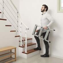 SONGMICS Ladder, 3 Step Ladder, Aluminium Ladder With 3 Non-Slip Steps, Multi-Purpose, Max. Load Capacity 150 Kg - Silver - View 3