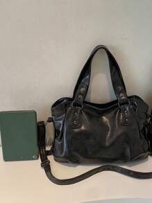 Retro Minimalist Large Capacity Fashion Student/Work Commute Tote Bag, Vintage Bag For Women, New Fashionable Big Bags For Women, New Arrival Tote Bags For Woman - Dark Grey - View 4