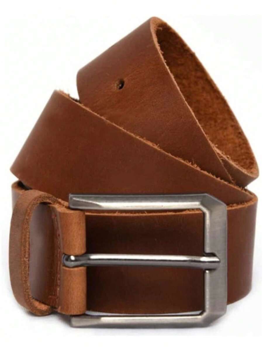 Men's Wide Belt In 100% Natural Leather Stainless Metal Buckle High Durability - Camel - View 1