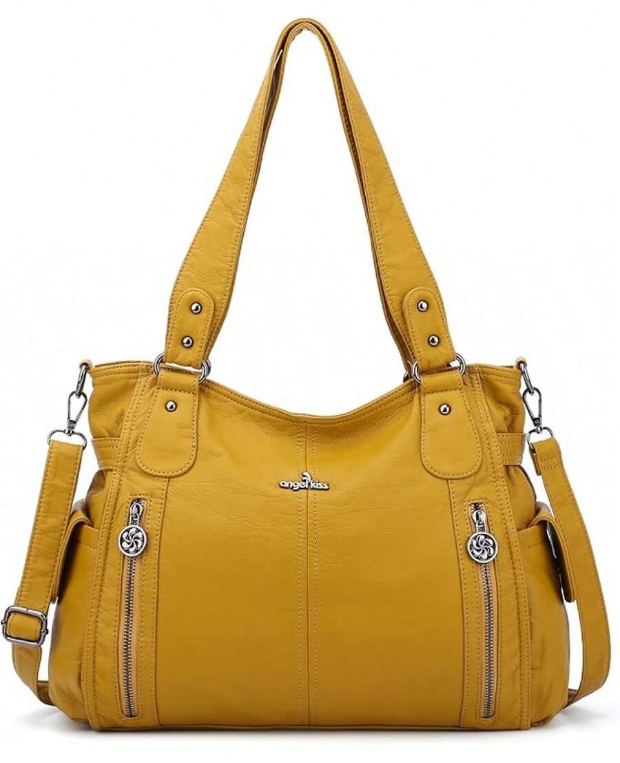 Angel Kiss Handbags For Womens Top-Handle Hobo Purse Roomy Casual Shoulder Bags PU Tote Satchel Purse For Women - Màu vàng - Xem 1