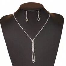 3件套，全套水钻项链，时尚个性化礼品，流苏水钻耳环，流苏首饰2件套，新娘配饰，节日礼品，首饰套装，夏季礼品，母亲礼品，优雅配饰 - 銀色 - 查看 2