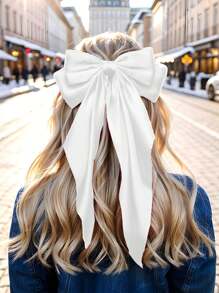 3 Piezas de Pinzas para el Cabello con Lazos para Mujeres, Lazo Negro, Lazo Blanco, Lazos Rosas, Pinzas para el Cabello con Lazos de Cinta de Satén con Cola Larga, Accesorios para el Cabello para Fiestas, Escuela