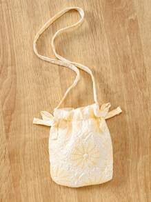 Baby Girl Bow Accent Cap Sleeve Jacquard Pattern A-Line Dress - Yellow - View 9