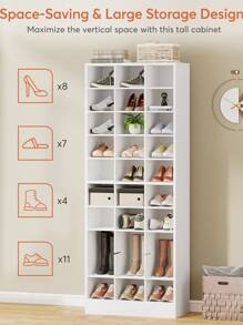 Tribesigns 10-Tier Shoe Storage Cabinet, Wooden Shoe Rack With 30 Cubbies, Freestanding Tall Entryway Shoe Organizer For Closet, Entryway, Living Room - White - View 6