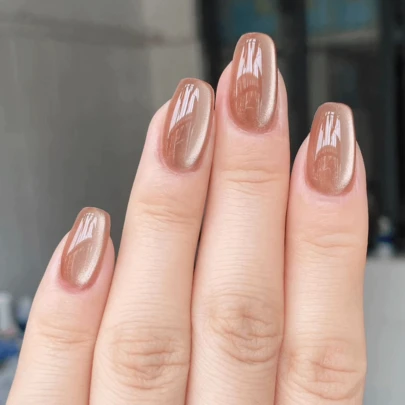 Nâng cấp diện mạo của bạn với 24 móng tay giả vuông ngắn sáng tạo thiết kế mắt mèo màu nâu trong suốt, bộ móng tay giả che phủ toàn bộ, trang phục công sở hàng ngày cho phụ nữ và trẻ em gái kèm theo dũa móng tay và gel thạch, 1 món đồ dùng làm móng.
