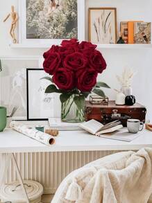 10 PEZZI Mazzo di rose artificiali autunnali, decorazione per San Valentino, decorazione per matrimonio, fiore da tenere in mano per spose, fiore da polso, materiale per decorazione di casa, sala da pranzo, camera da letto, vaso, materiale per DIY, torte di compleanno, regali di San Valentino e Capodanno, accessori per servizi fotografici