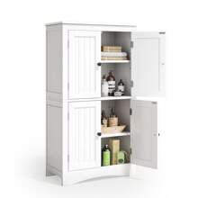 43" Kitchen Pantry Cabinet, Bathroom Storage Unit With Adjustable Shelves And 4 Magnetic Doors, Floor Cabinet For Kitchen, Living Room, White - trắng - Xem 2