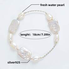 Baroque Pearl Bracelet, 925 Silver Natural Irregularity Pearl Bracelet In Gift Box, Unique Eye-Catching Accessory For Party/Date, Exquisite Pink Gift Box - Perfect Jewelry Gift For Her