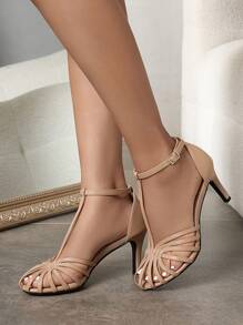 Fashionable Hollow-Out High Heel Sandals For Women, Sexy Peep Toe Party Dress Pumps, Suitable For Spring Summer - Apricot - View 4