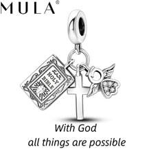 1pc Silver Cross, Bible, Angel Bead Pendant, Suitable For Bracelet, Necklace, DIY Jewelry Making, Unisex - Silver - View 2