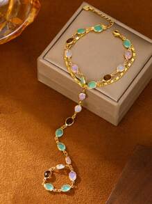 1 pieza Brazalete de mitones con cadena dorada simple, brazalete de mitones con cadena con flor y strass, moda para el verano, la playa y las vacaciones, regalo perfecto para uso diario, cumpleaños y fiestas