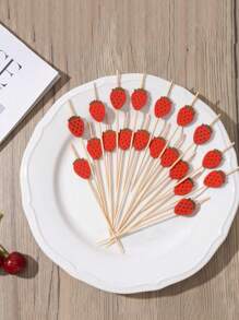 50 pezzi Stecchini per cocktail a forma di fragola, Graziosi stuzzicadenti di bambù per decorare stuzzichini, pietanze, bevande, dessert, frutta e piatti di salumi, Decorativi per eventi nuziali, compleanni, feste estive in spiaggia Hawaii, Accessori per feste.
