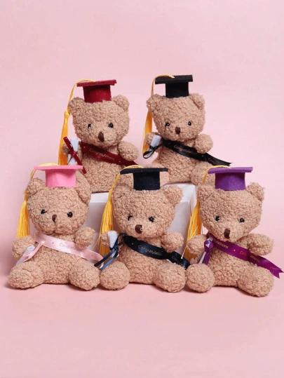 Black Plush Stuffed Teddy Bear Doll Mini Graduation Bear With Graduation Cap Doll Class 2025 Graduation Stuffed Bear Loose Graduation Bear Cap And Congratulatory Belt Are Favorite Decorations For Graduation Gift,Graduation,Plushies,Kids Toys